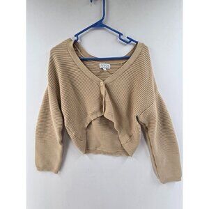 Sofia Women's Cardigan Sweater Cropped  Long Sleeve Knit V Neck Tan Size XL
